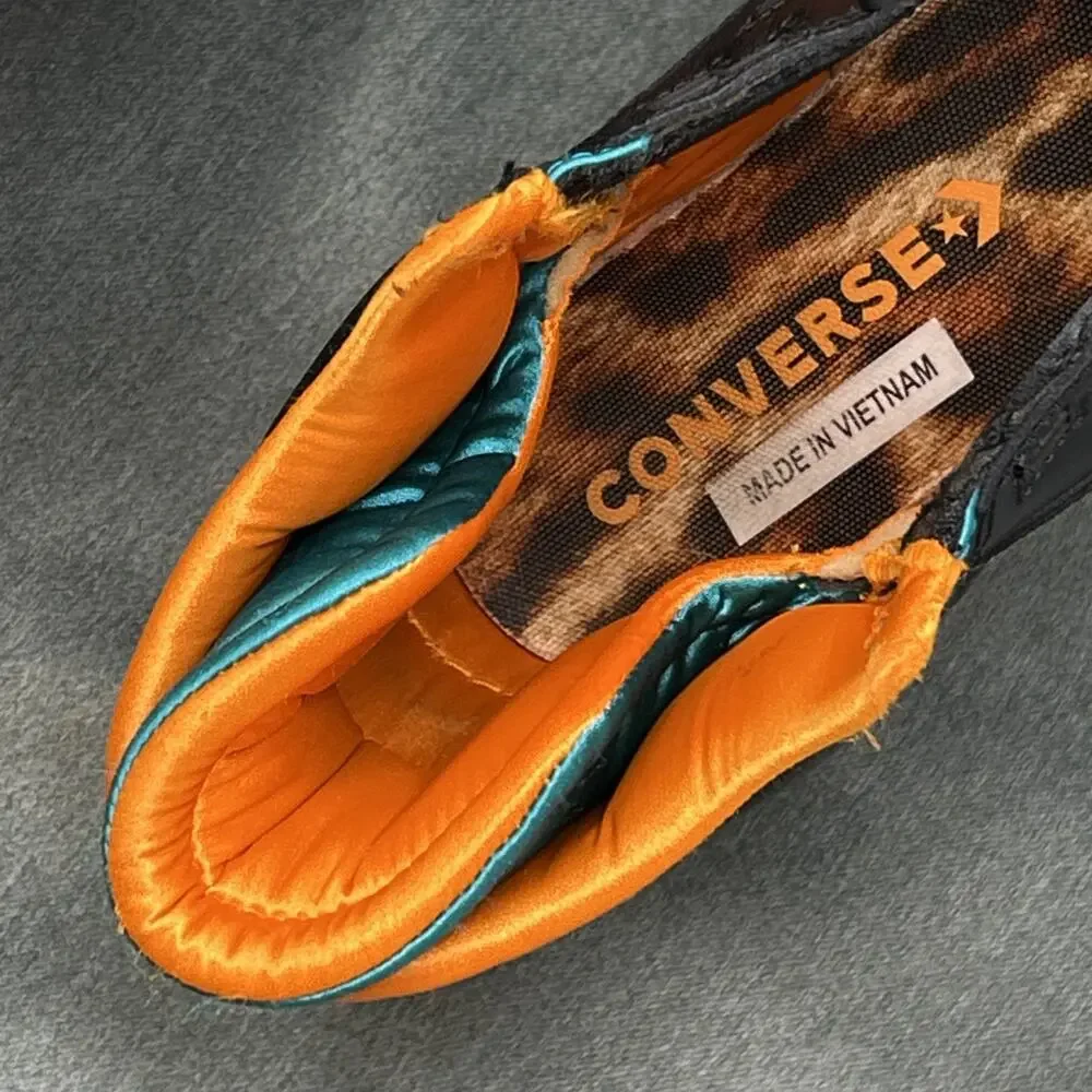 VTG Leather Converse Sneaker Youth US 4.5 Animal Black Teal Orange CONS ERX-260
